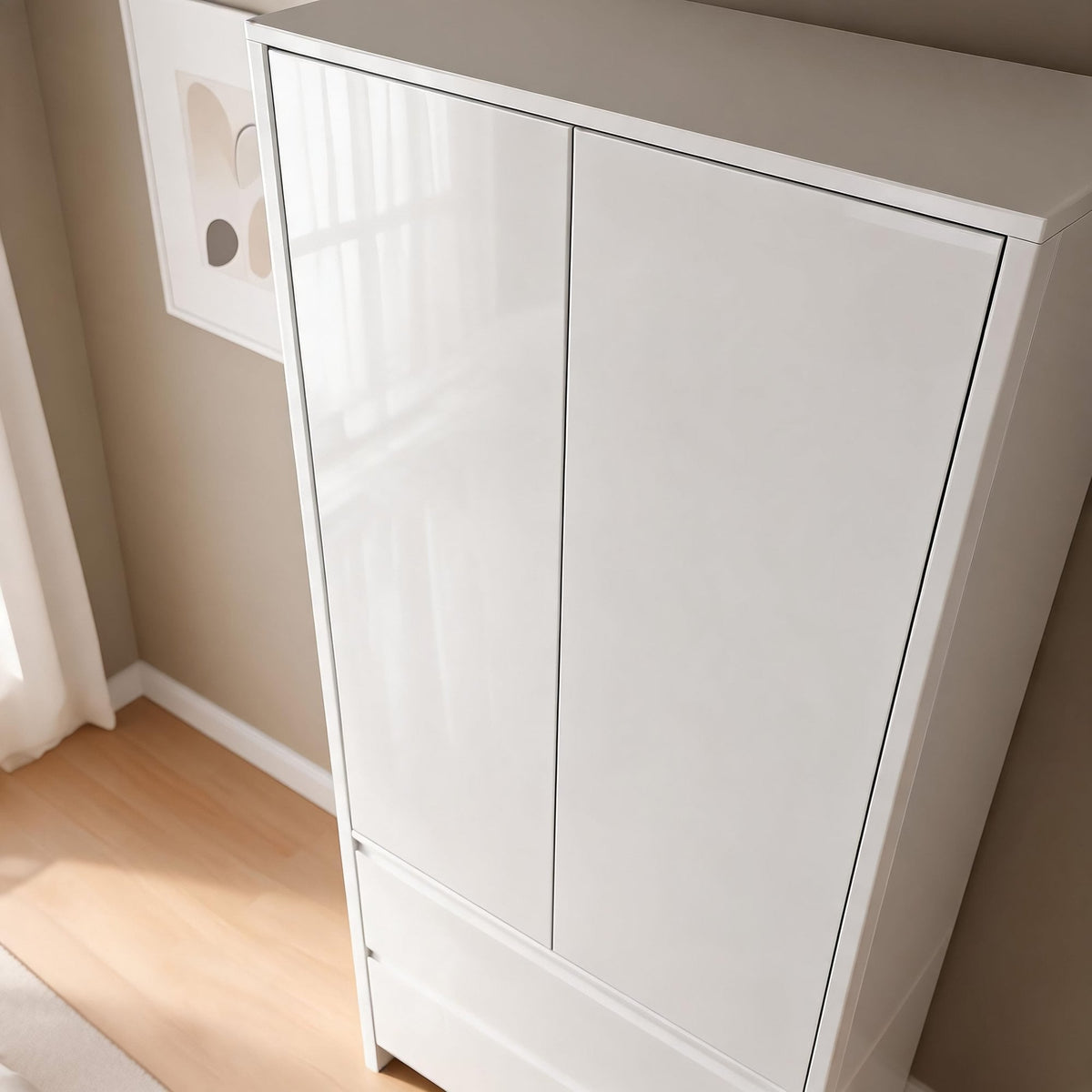 Ardenza White High Gloss 2 Drawer Wardrobe