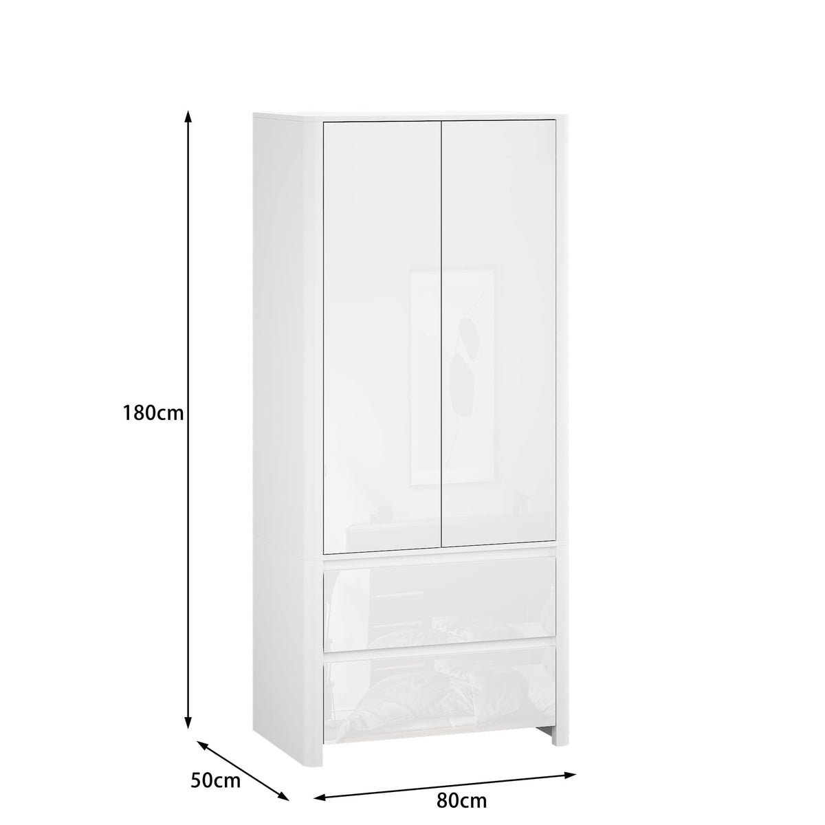 Ardenza White High Gloss 2 Drawer Wardrobe