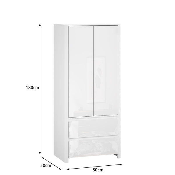 Ardenza White High Gloss 2 Drawer Wardrobe