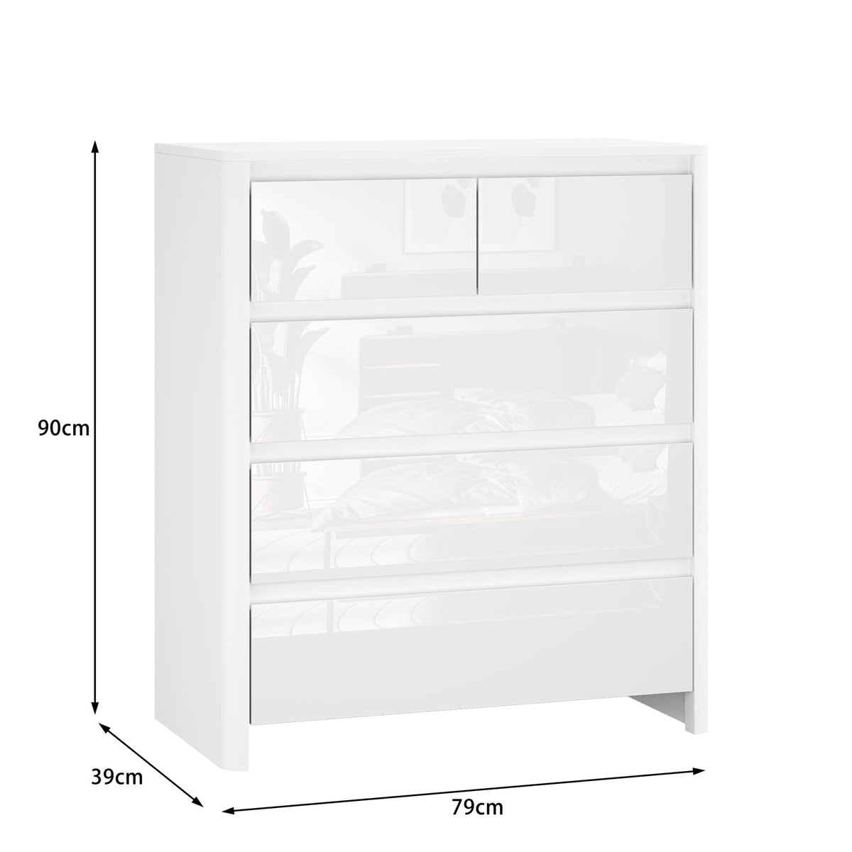 Ardenza White High Gloss Chest of 5 Drawers