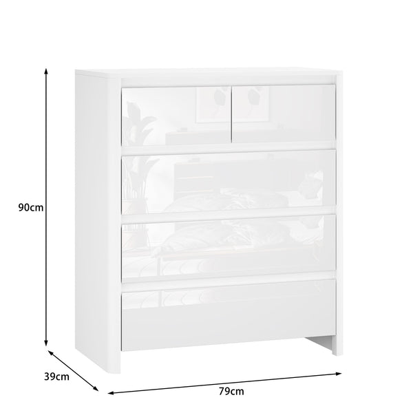 Ardenza White High Gloss Chest of 5 Drawers