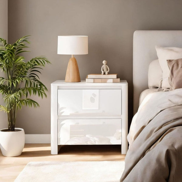 Ardenza White High Gloss 2 Drawer Bedside
