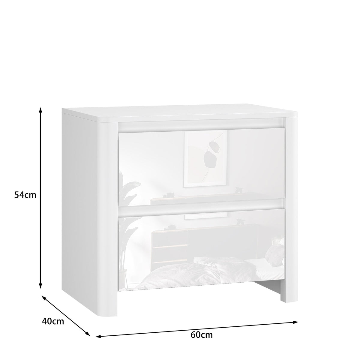 Ardenza White High Gloss 2 Drawer Bedside