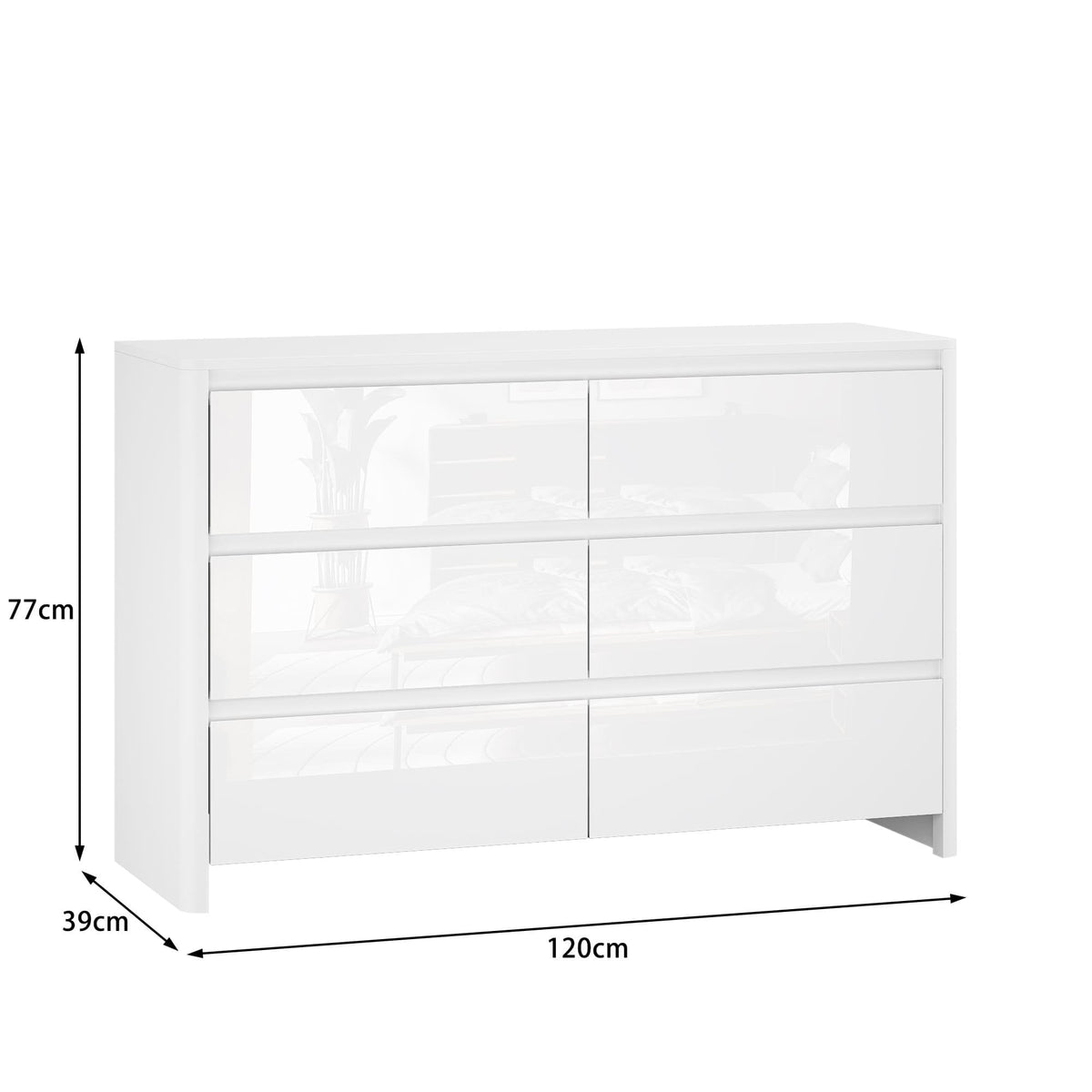 Ardenza White High Gloss Chest of 6 Drawers