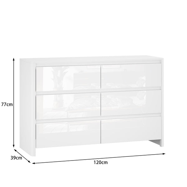 Ardenza White High Gloss Chest of 6 Drawers