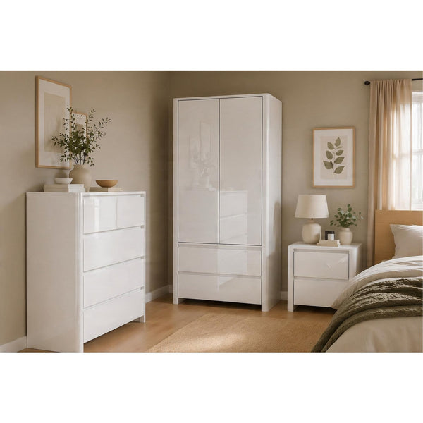 Ardenza White High Gloss 2 Drawer Wardrobe