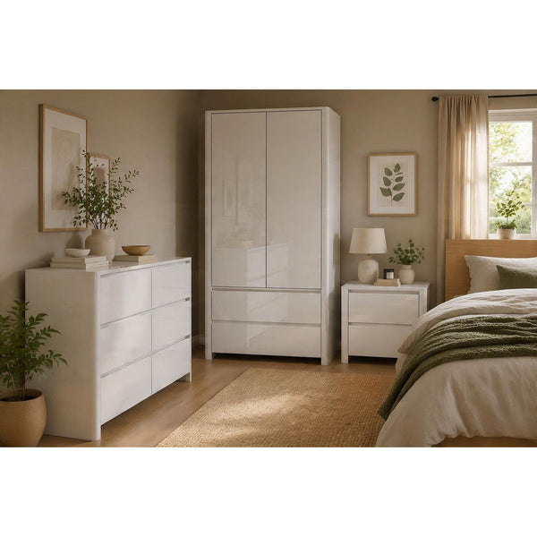 Ardenza White High Gloss 2 Drawer Wardrobe