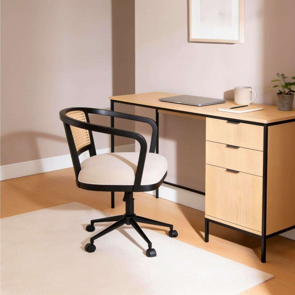 Nola Rattan Swivel Chair with Padded Velvet Seat