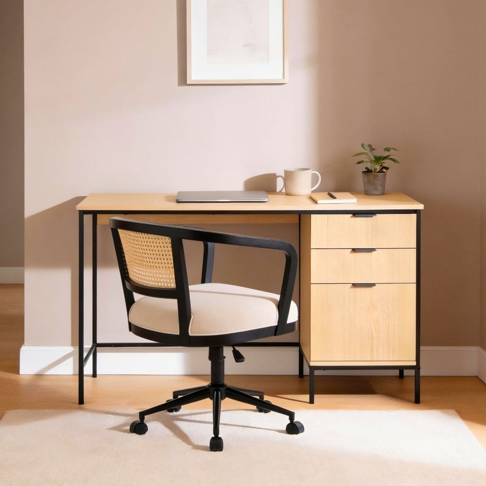 Nola Rattan Swivel Chair with Padded Velvet Seat