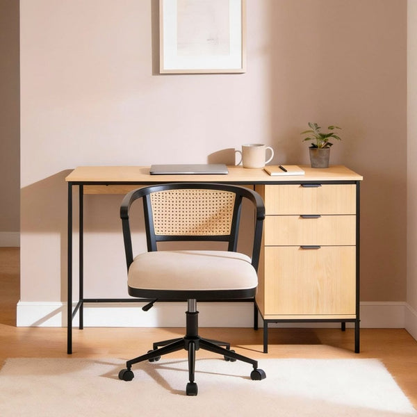 Nola Rattan Swivel Chair with Padded Velvet Seat