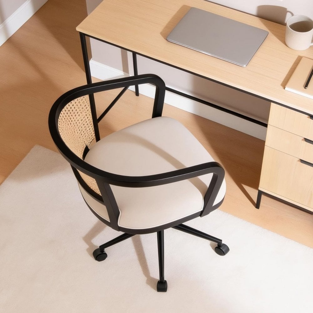 Nola Rattan Swivel Chair with Padded Velvet Seat