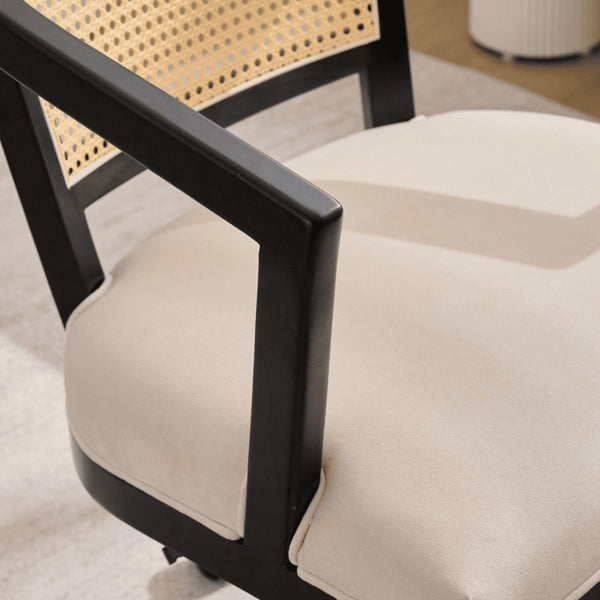 Nola Rattan Swivel Chair with Padded Velvet Seat