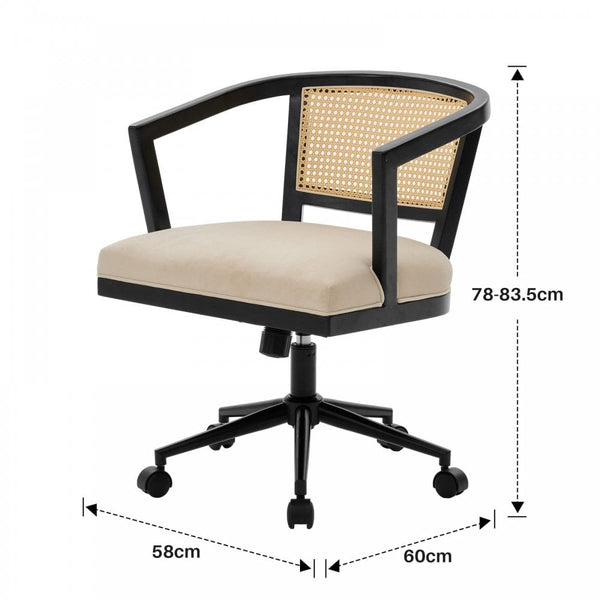 Nola Rattan Swivel Chair with Padded Velvet Seat