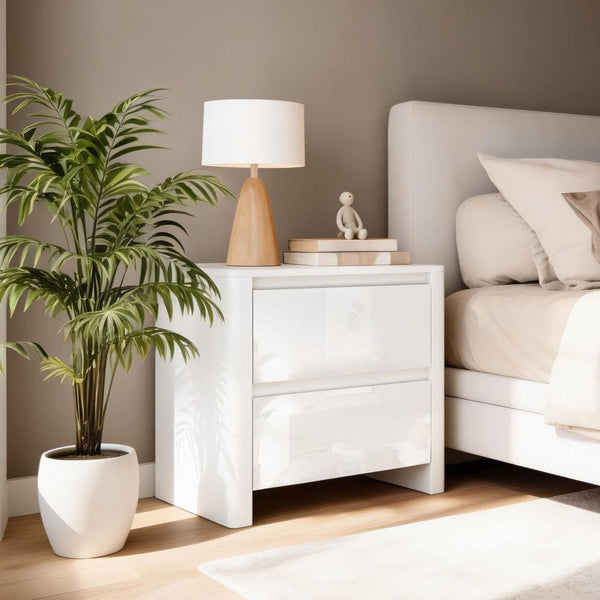 Ardenza White High Gloss 2 Drawer Bedside