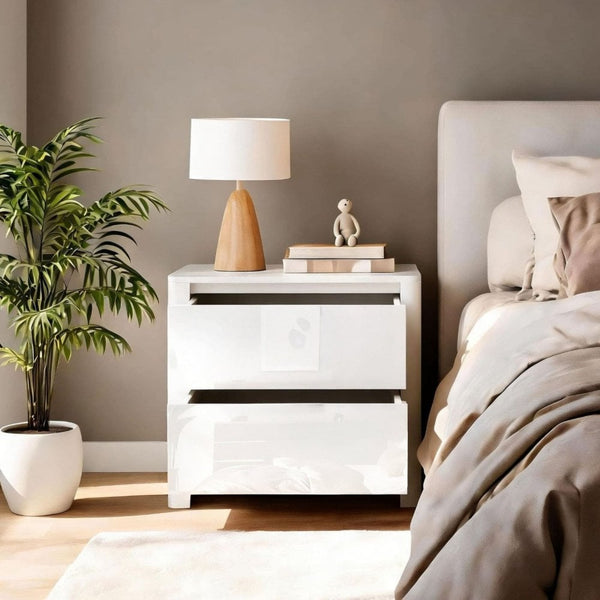 Ardenza White High Gloss 2 Drawer Bedside