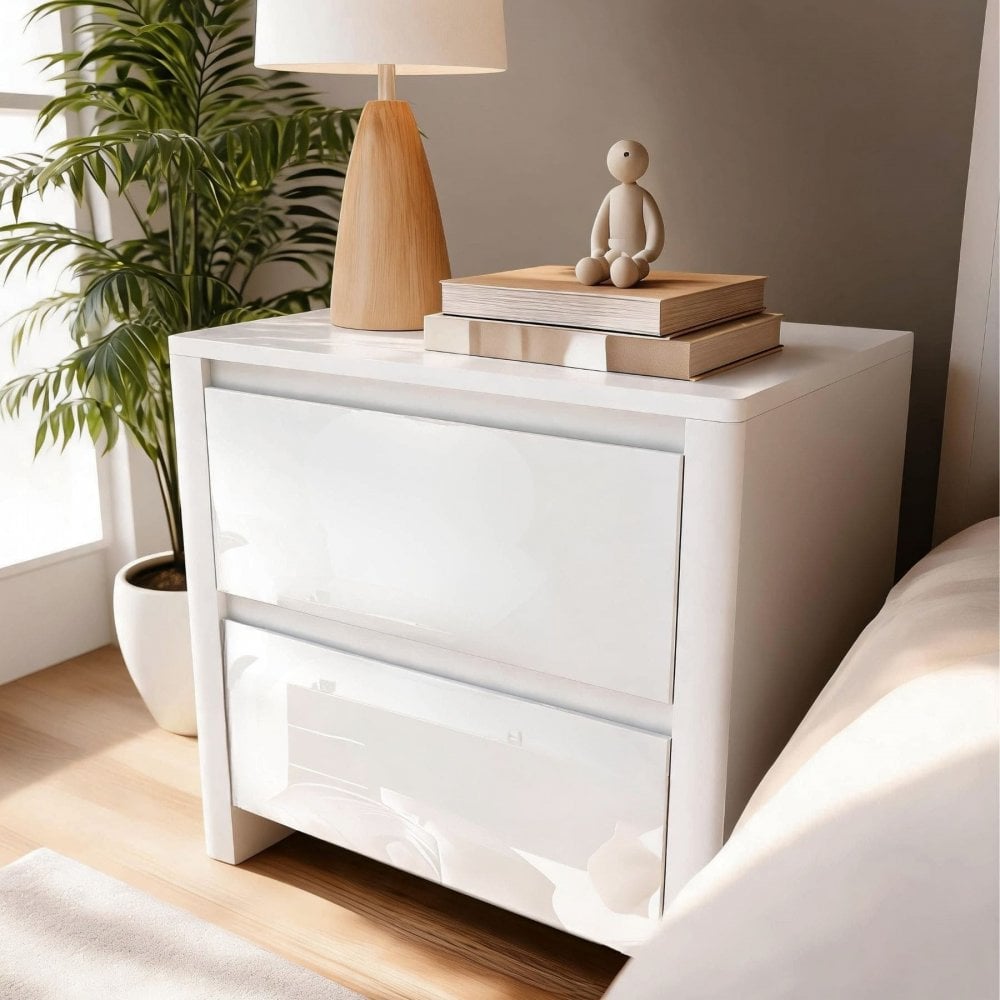 Ardenza White High Gloss 2 Drawer Bedside