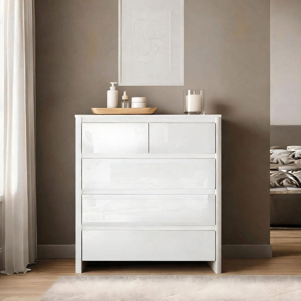 Ardenza White High Gloss Chest of 5 Drawers