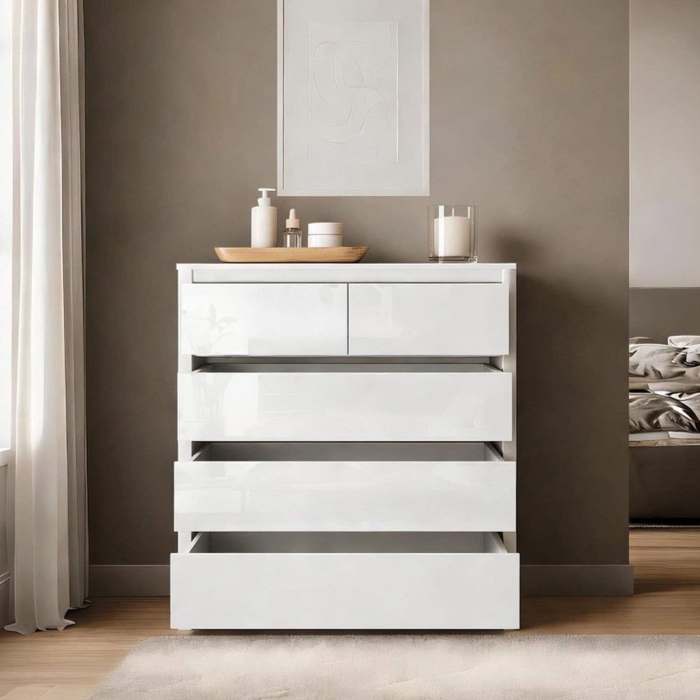 Ardenza White High Gloss Chest of 5 Drawers