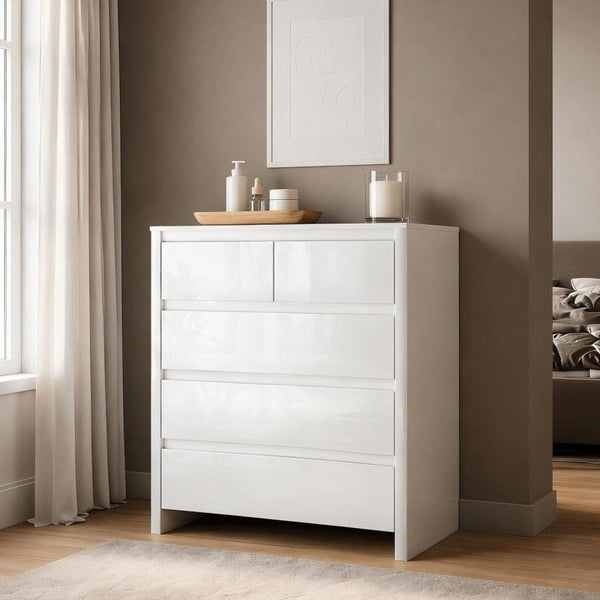 Ardenza White High Gloss Chest of 5 Drawers