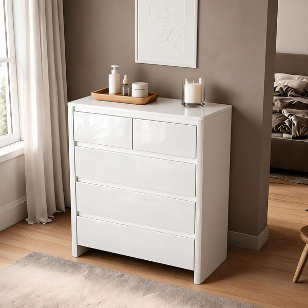 Ardenza White High Gloss Chest of 5 Drawers
