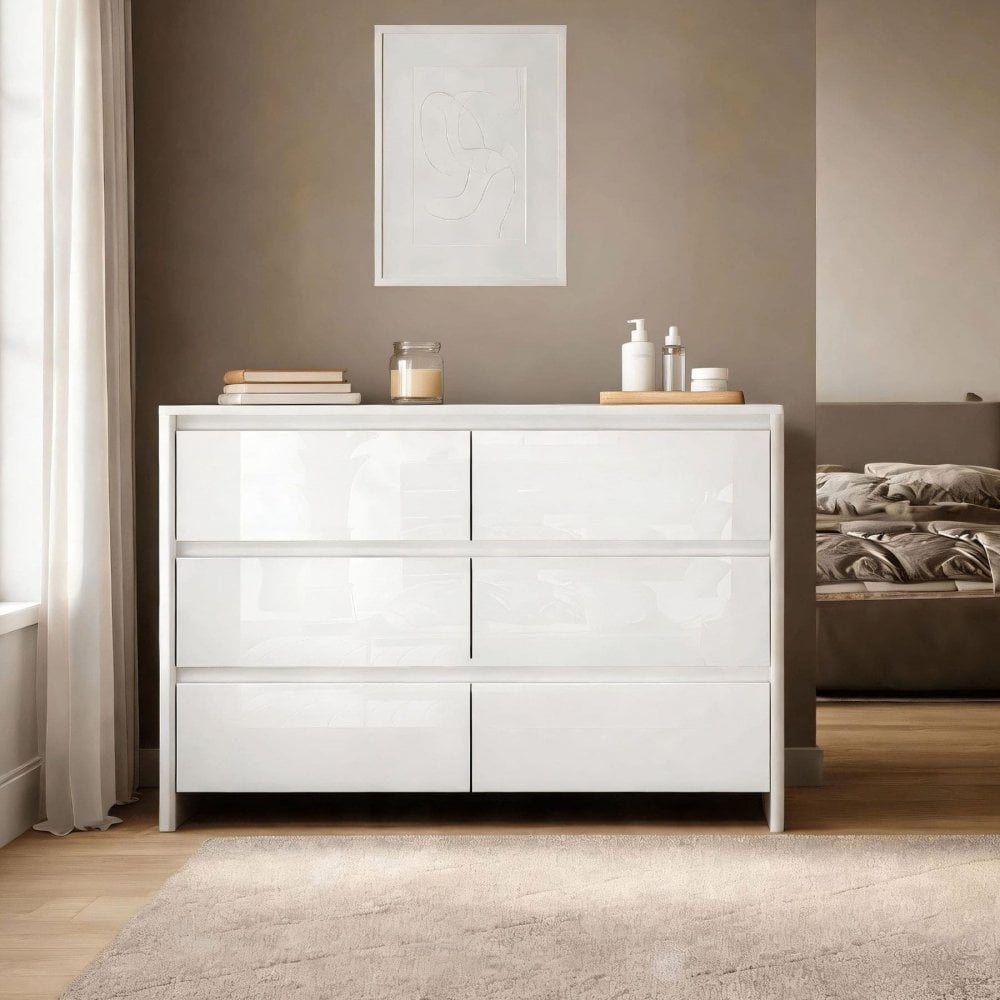 Ardenza White High Gloss Chest of 6 Drawers