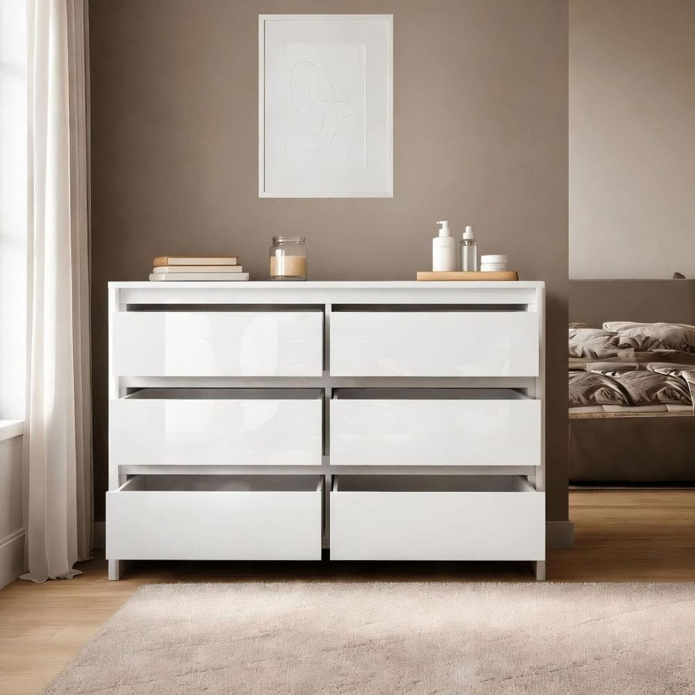Ardenza White High Gloss Chest of 6 Drawers
