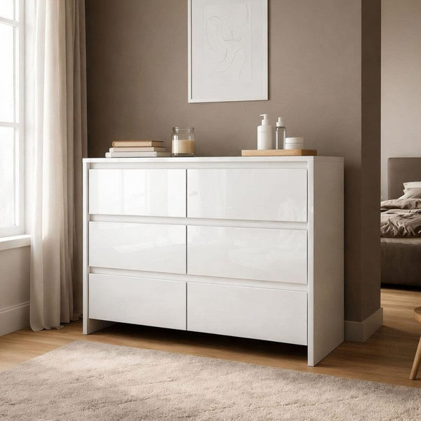 Ardenza White High Gloss Chest of 6 Drawers