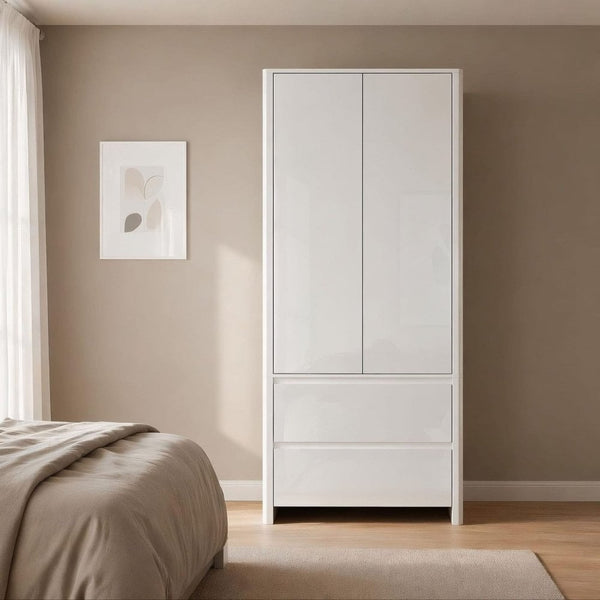 Ardenza White High Gloss 2 Drawer Wardrobe