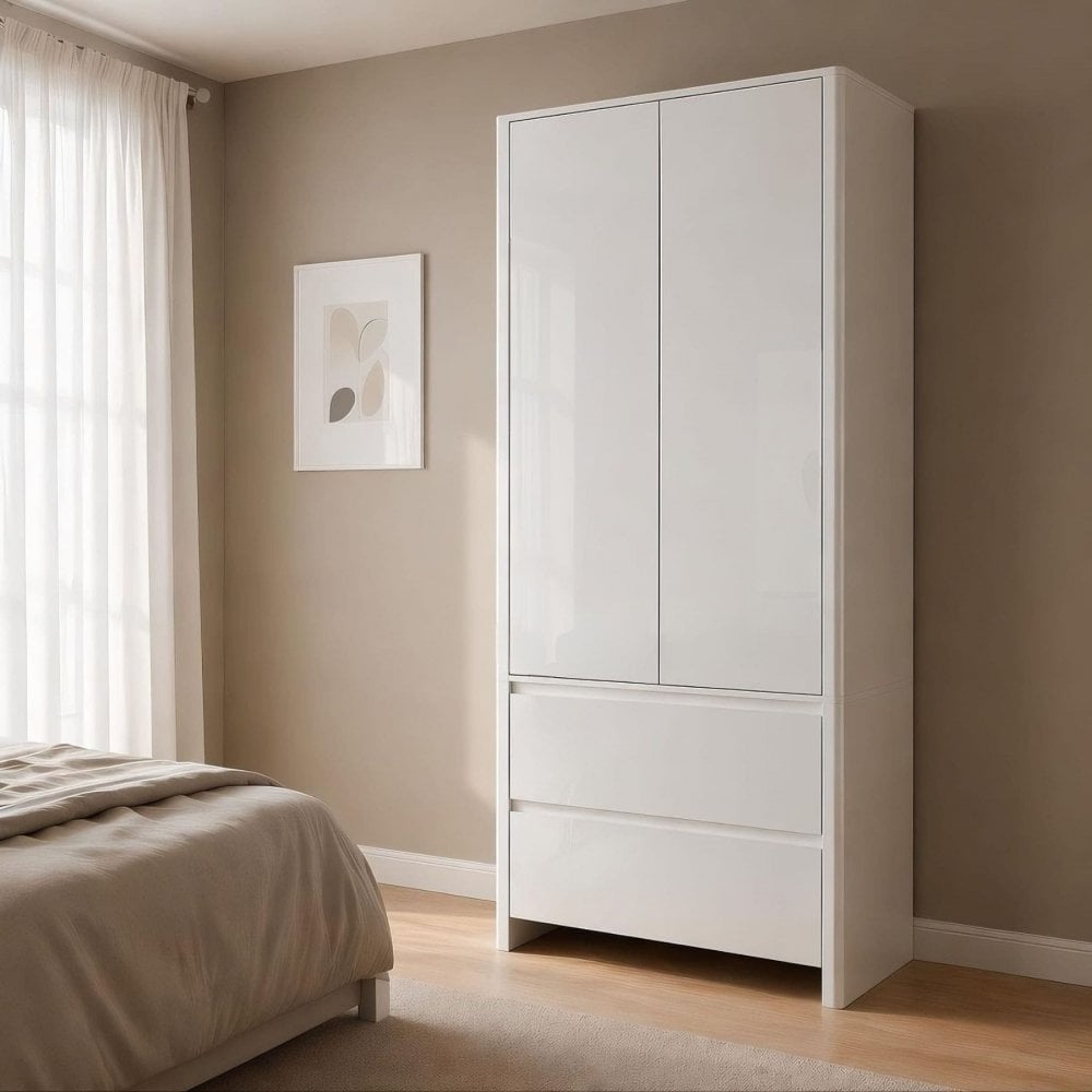 Ardenza White High Gloss 2 Drawer Wardrobe