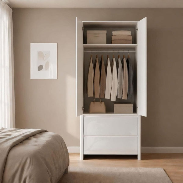 Ardenza White High Gloss 2 Drawer Wardrobe
