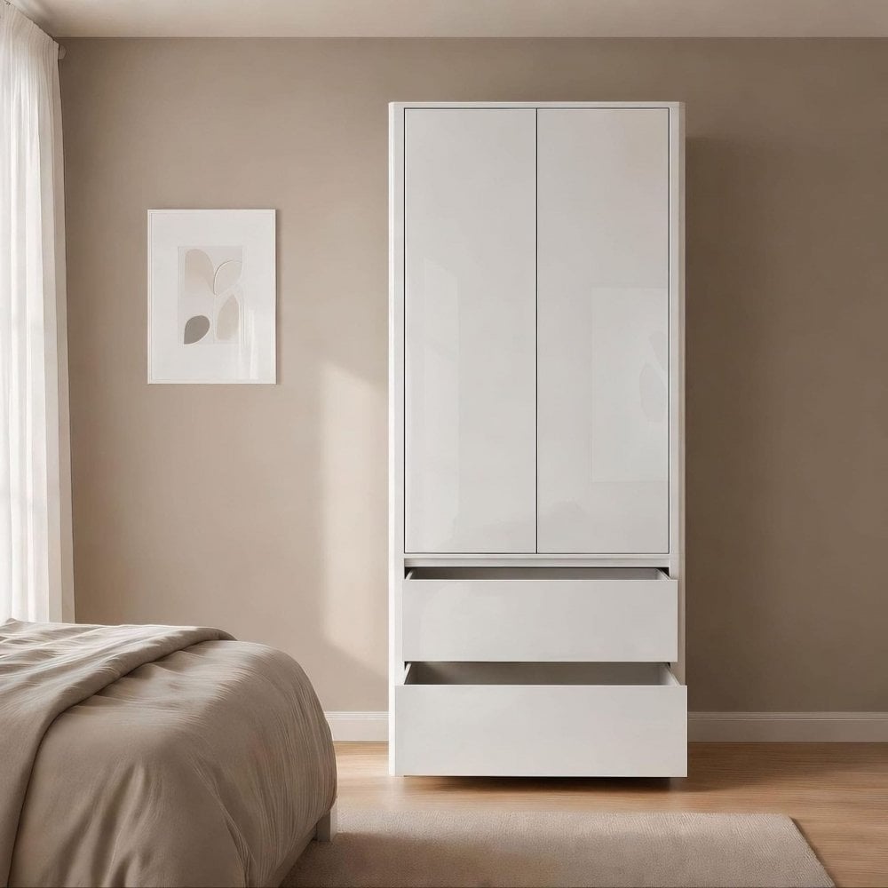 Ardenza White High Gloss 2 Drawer Wardrobe