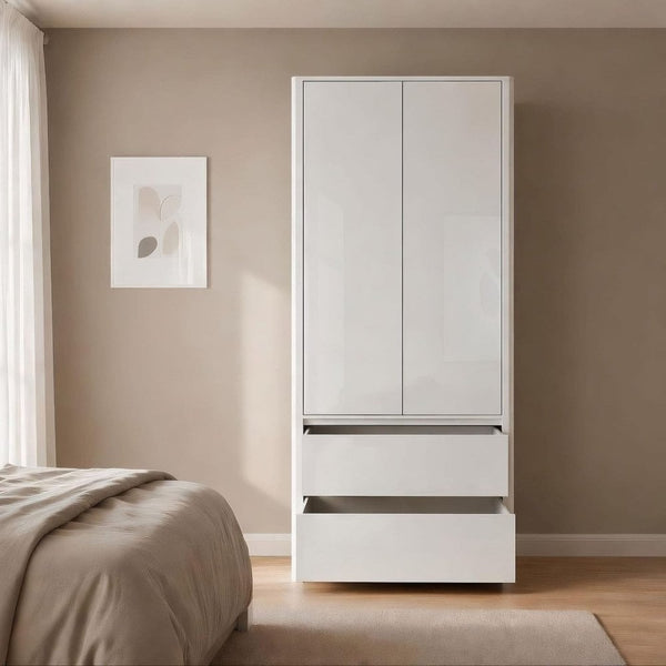 Ardenza White High Gloss 2 Drawer Wardrobe