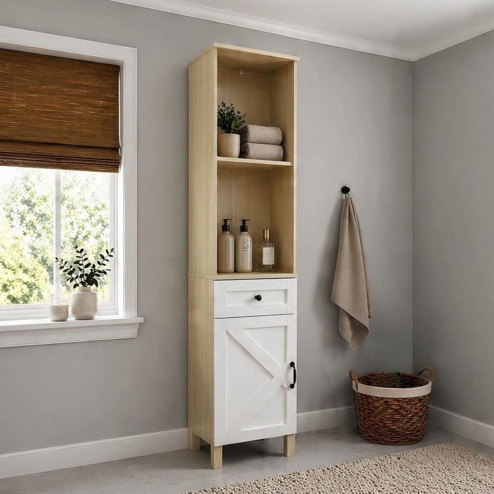 Elmhurst Tall Boy Cabinet White & Oak