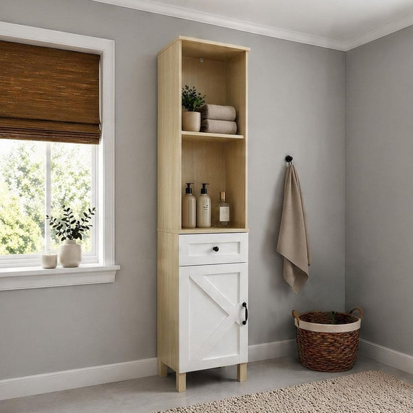 Elmhurst Tall Boy Cabinet White & Oak
