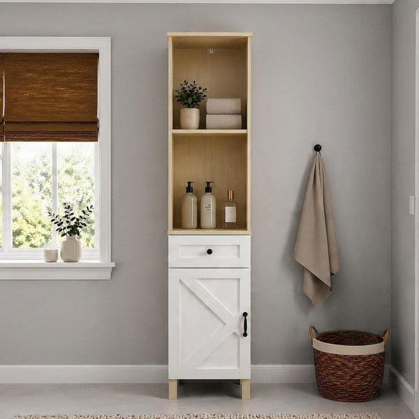 Elmhurst Tall Boy Cabinet White & Oak