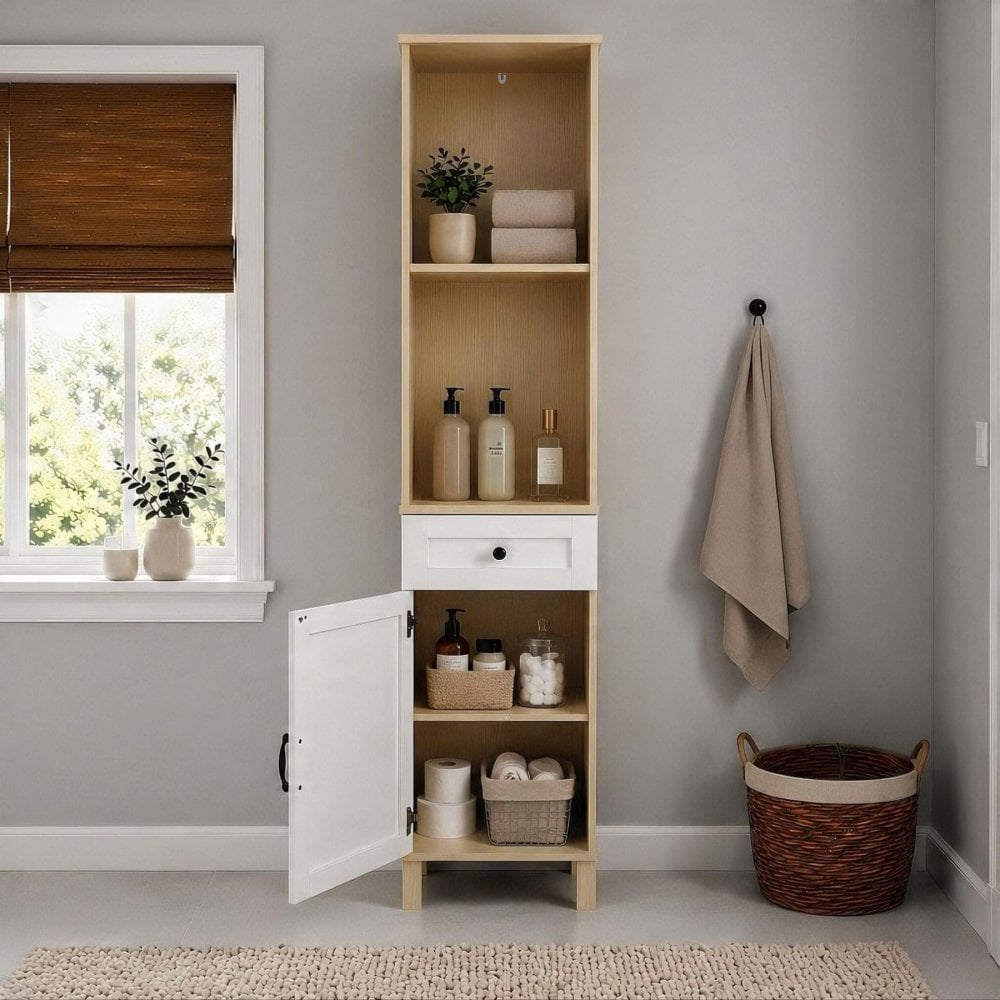 Elmhurst Tall Boy Cabinet White & Oak