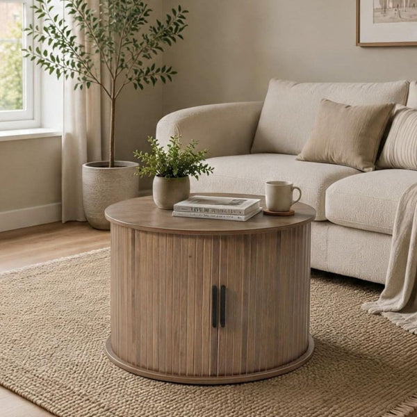 Grova Round Coffee Table with Tambour Doors