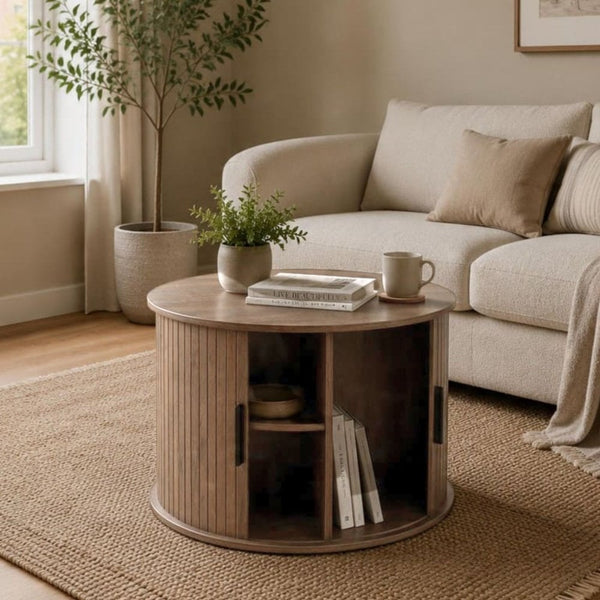 Grova Round Coffee Table with Tambour Doors