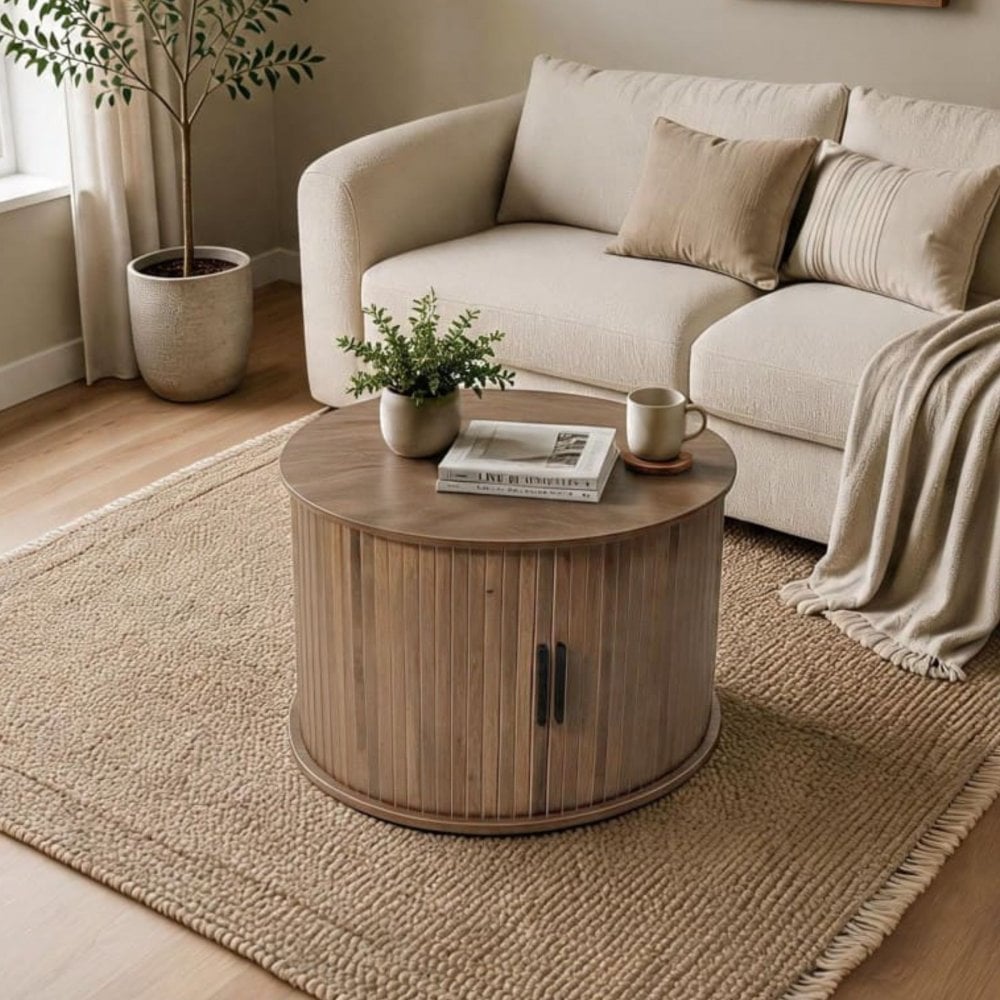 Grova Round Coffee Table with Tambour Doors