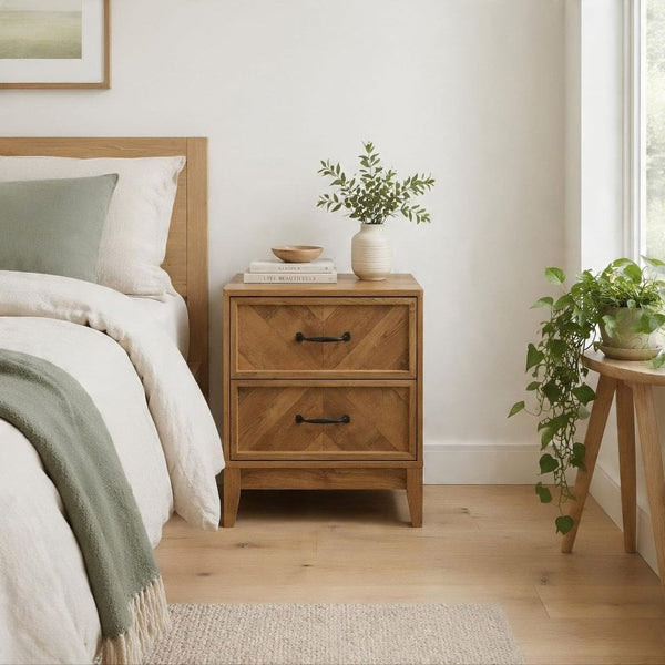 Harrington Herringbone 2 Drawer Bedside