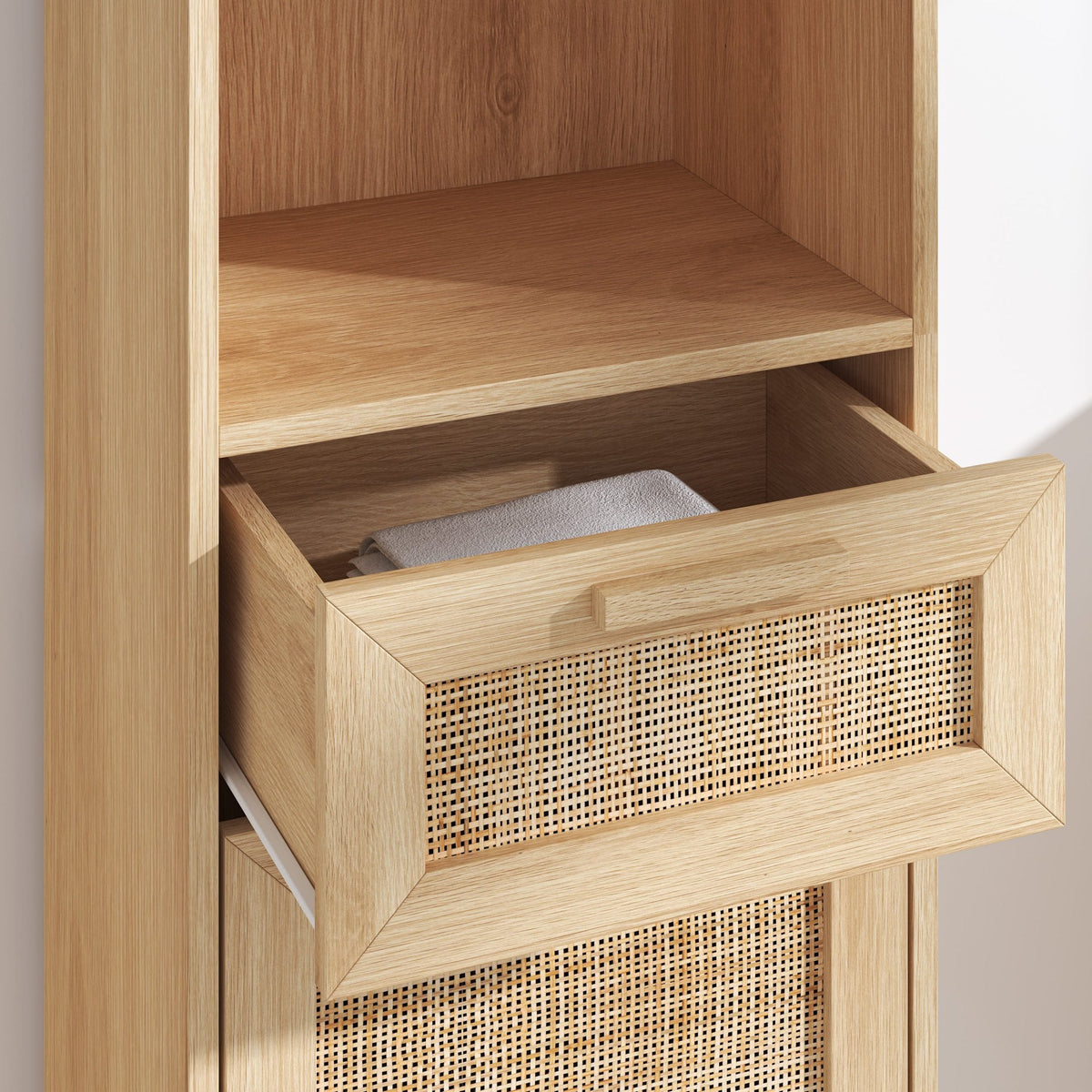 Astbury Tallboy Cabinet with Rattan Doors