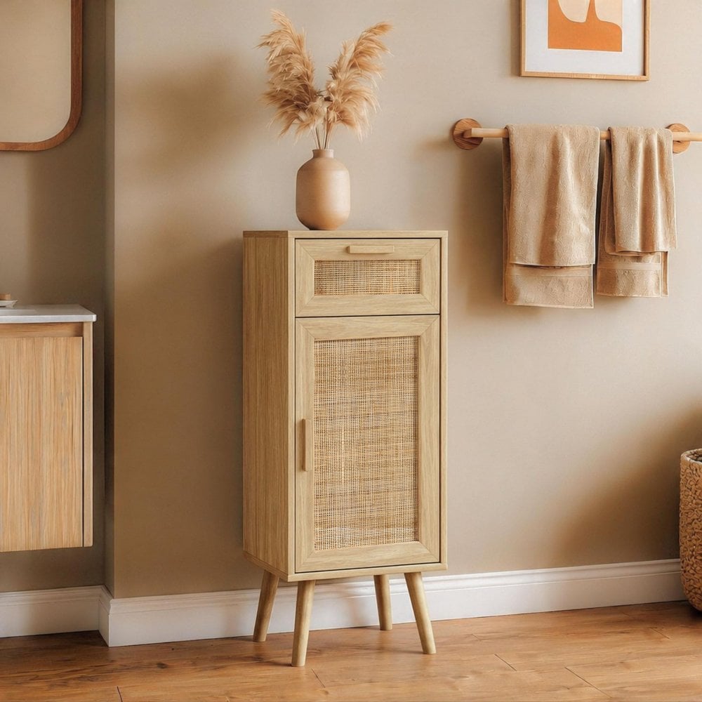 Astbury Narrow Cabinet with Rattan Doors
