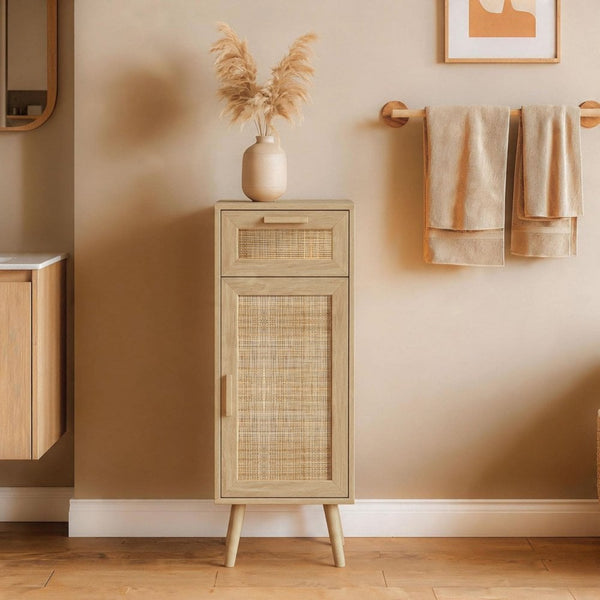 Astbury Narrow Cabinet with Rattan Doors