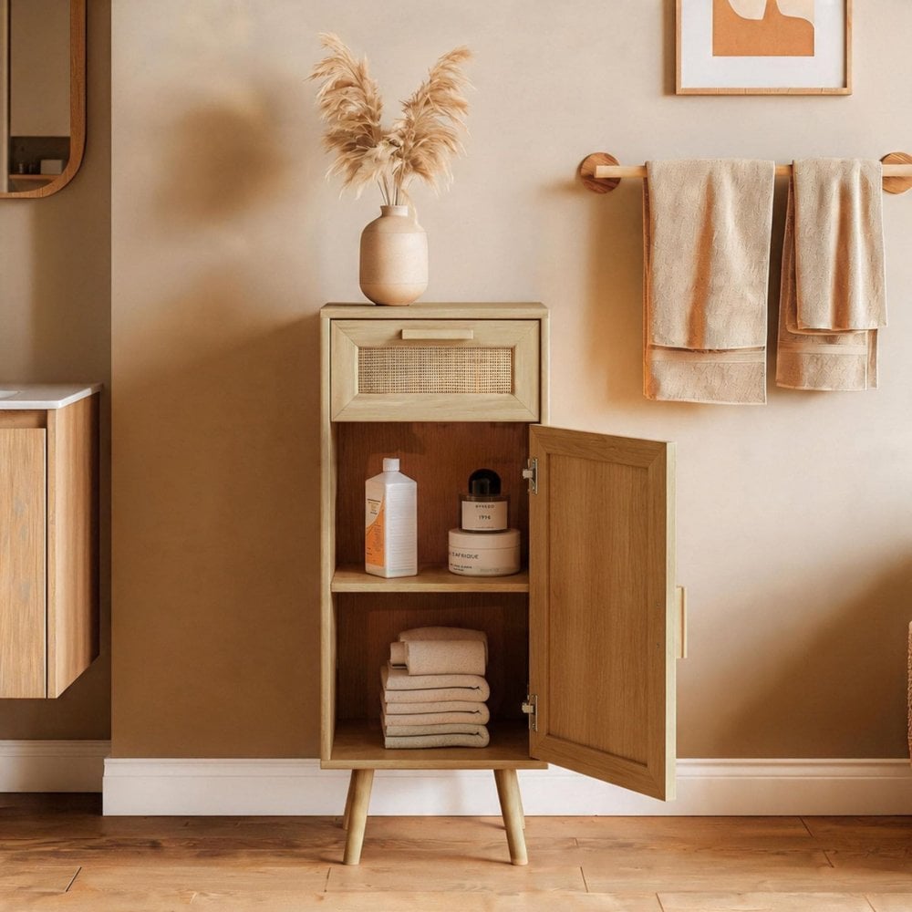 Astbury Narrow Cabinet with Rattan Doors