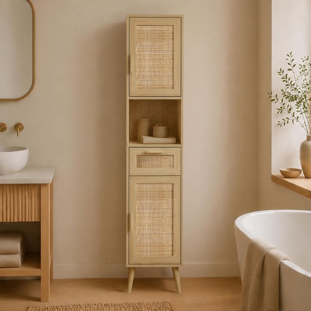 Astbury Tallboy Cabinet with Rattan Doors
