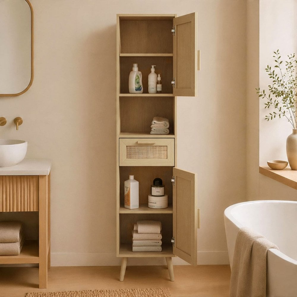 Astbury Tallboy Cabinet with Rattan Doors