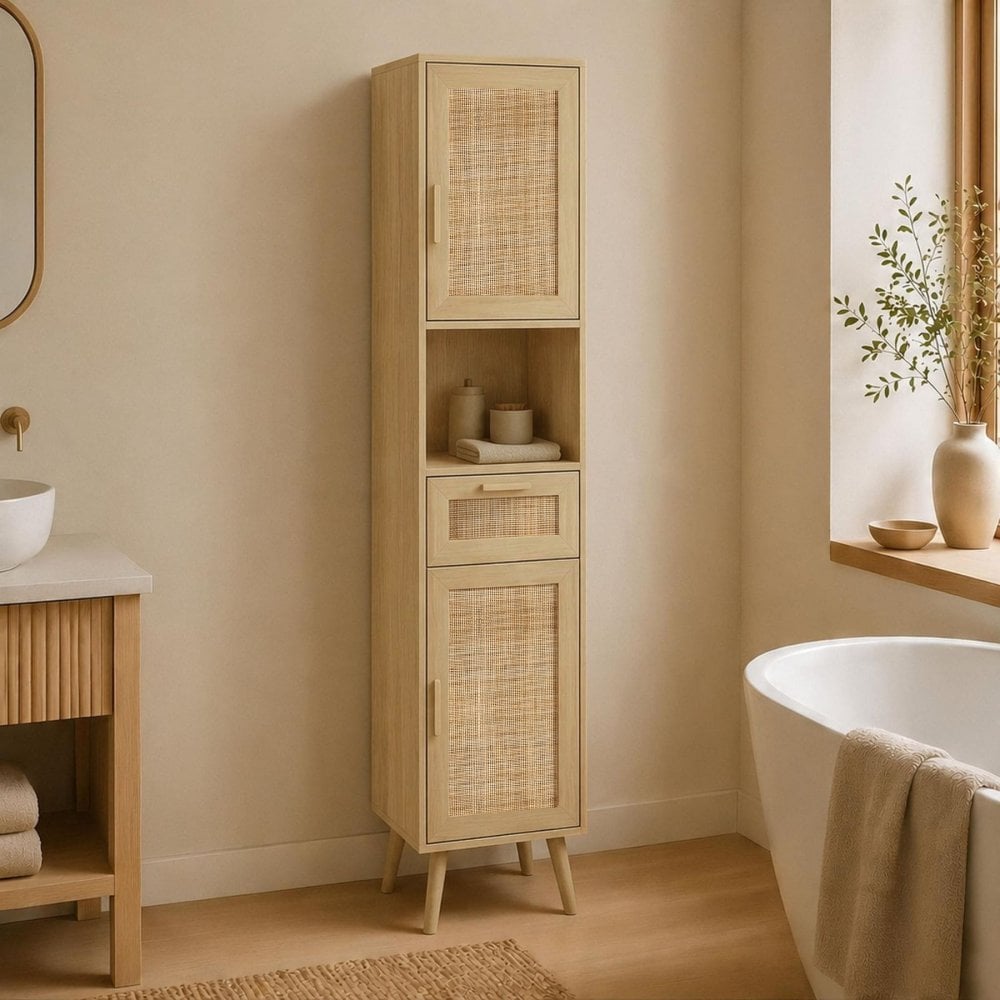 Astbury Tallboy Cabinet with Rattan Doors