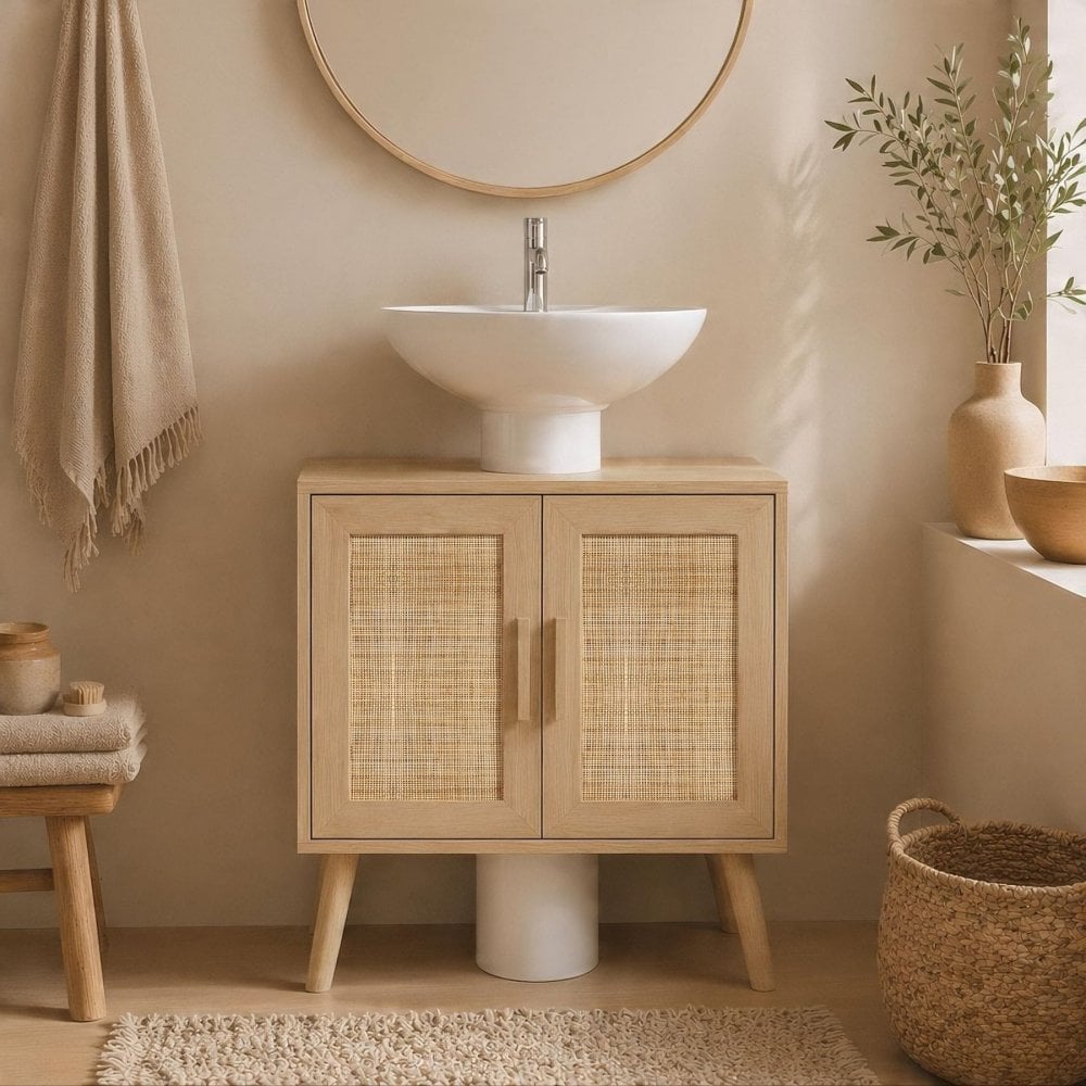 Astbury Underbasin Cabinet with Rattan Doors