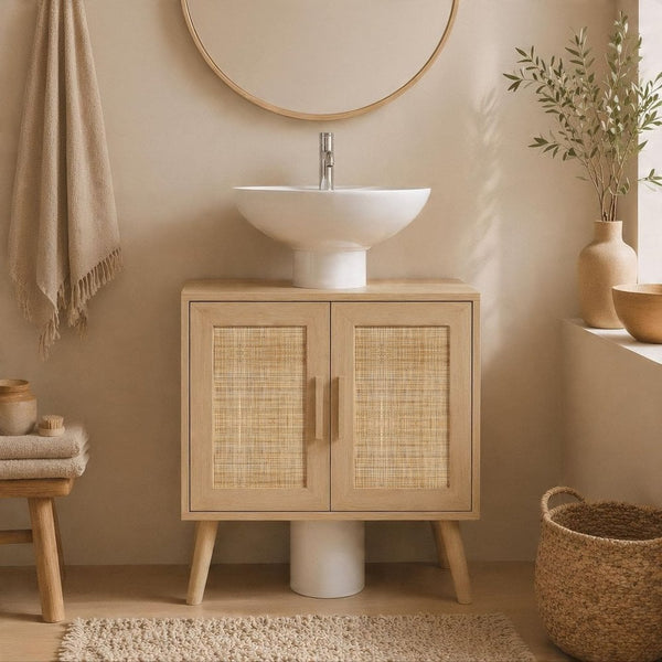 Astbury Underbasin Cabinet with Rattan Doors