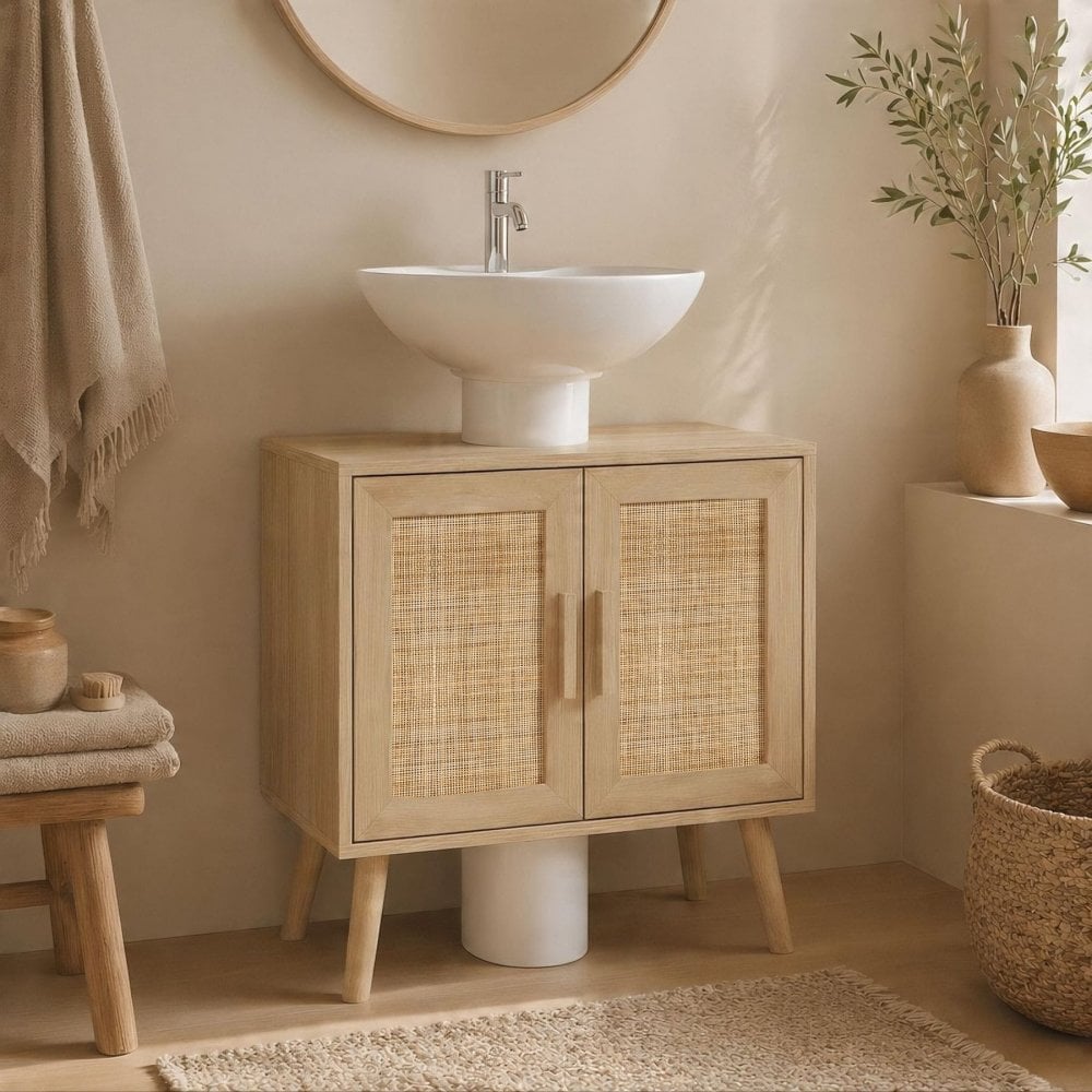 Astbury Underbasin Cabinet with Rattan Doors
